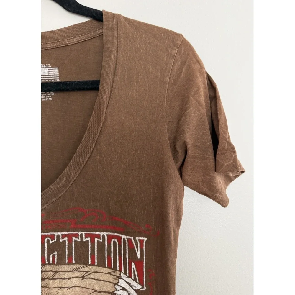 Y2K Affliction American Customs Motorcycle Distressed Shirt Brown Women's Size S